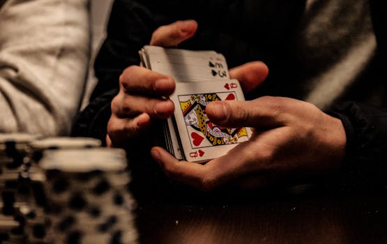 shuffling poker cards in action