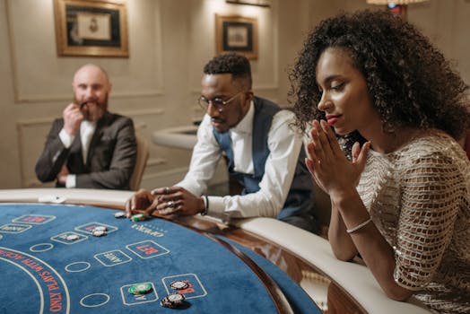 players strategizing over a poker table