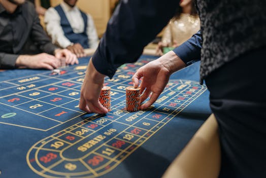 Poker table with players calculating odds